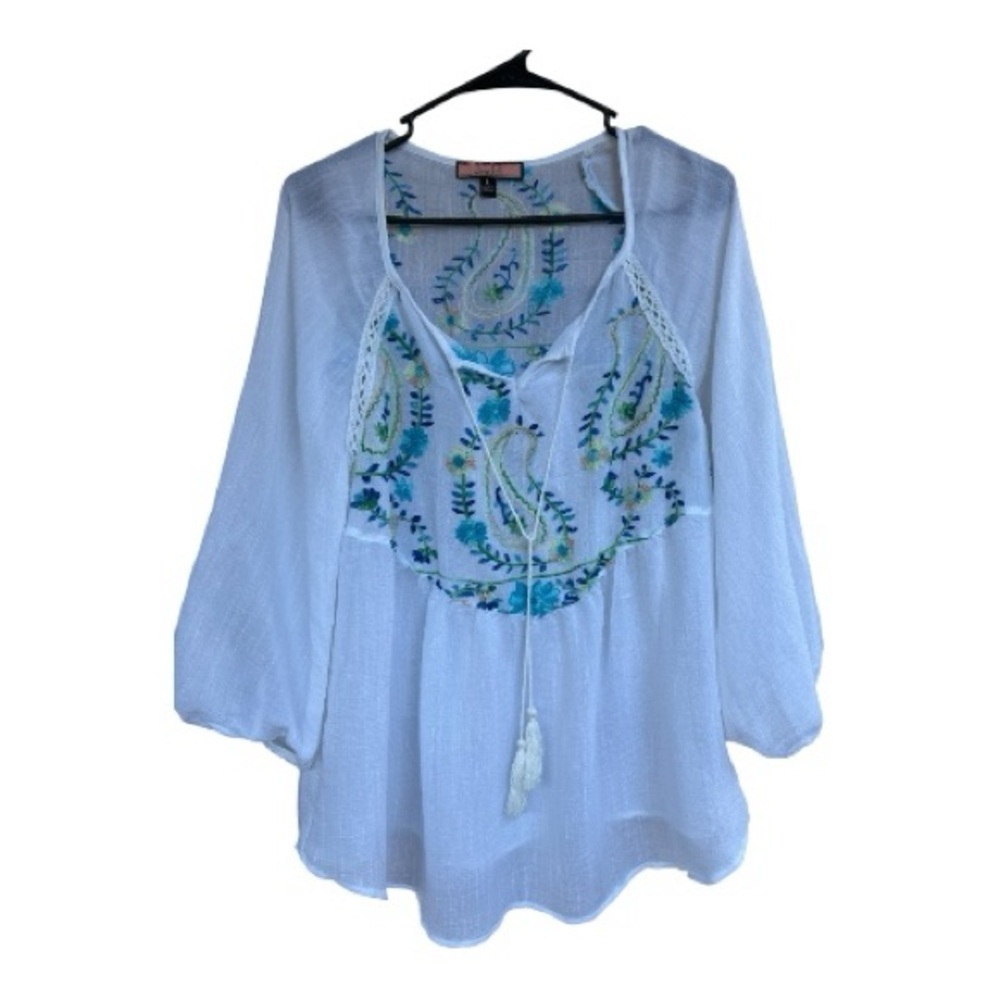 Olive Hill White Embroidered peasant’s Women's Top sz L nwot, #18